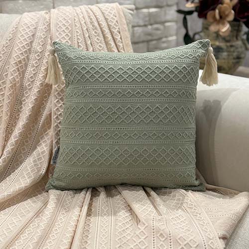 کاور کوسن بوهمی طرح لوزی رنگ سبز