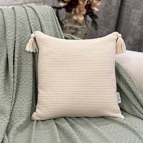 کاور کوسن بوهمی طرح لوزی رنگ استخوانی