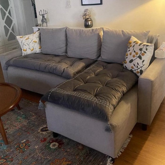 تشکچه مبل مخمل طوسی با دوخت بوهو و منگوله ( پف متوسط )