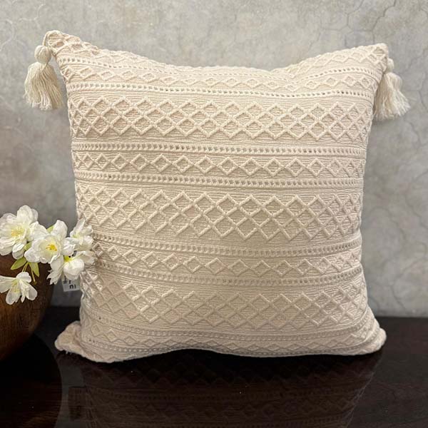 کاور کوسن بوهمی طرح لوزی رنگ استخوانی