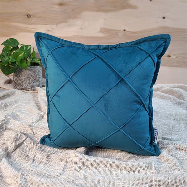 کوسن مخمل طرح لوزی دور دوخت سبز آبی 1220