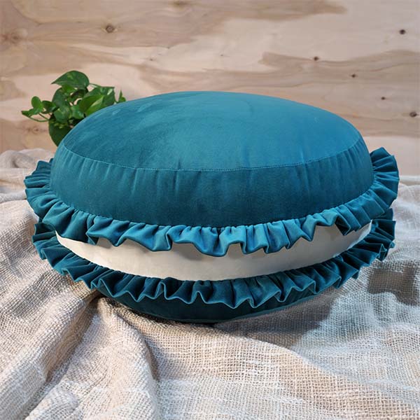 کوسن مخمل طرح ماکارون سبز آبی 1220