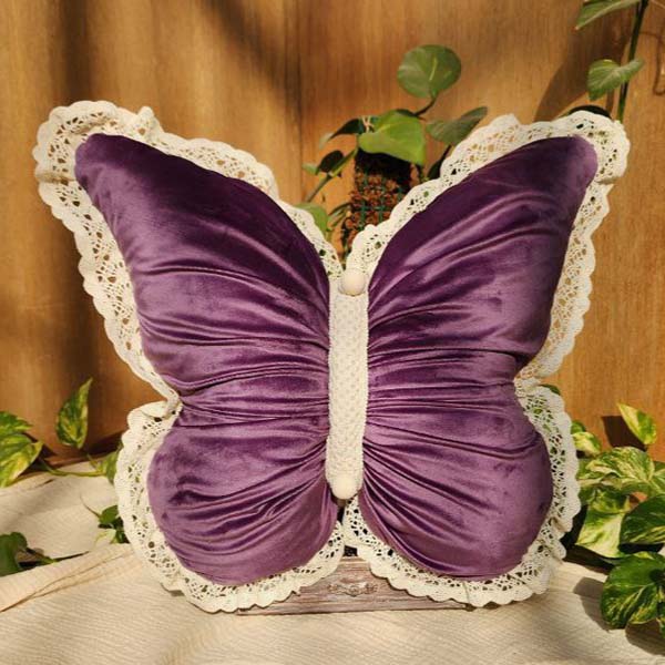 کوسن پروانه مخمل بوهو ارغوانی کد 1252