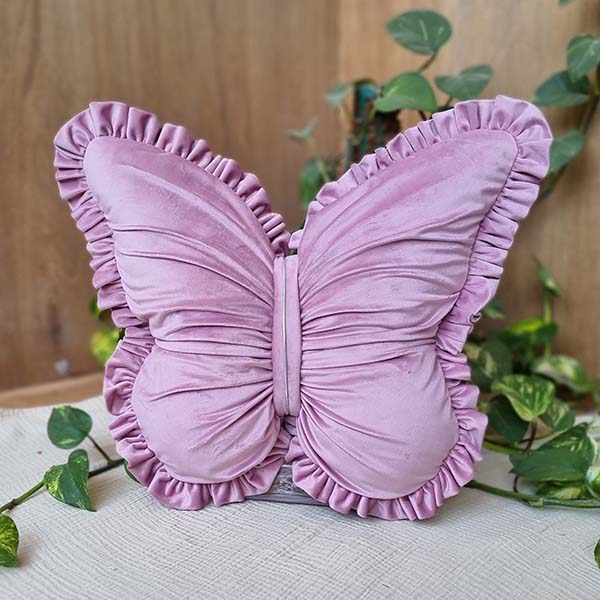 کوسن پروانه مخمل دور چین صورتی پاستیلی