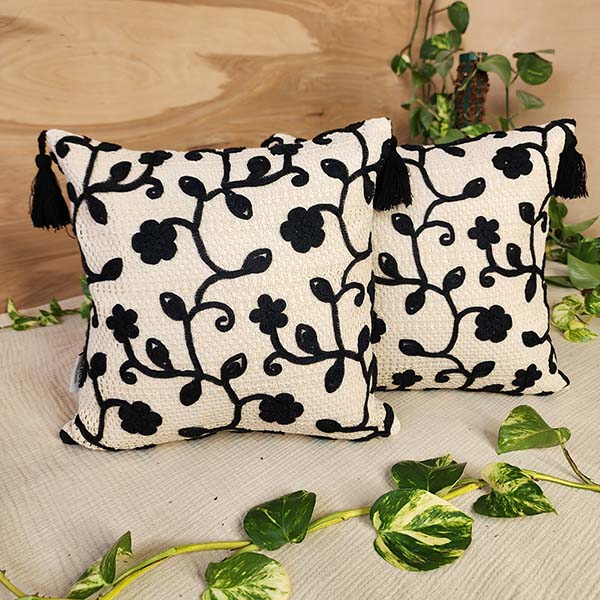 کاور کوسن حصیری گل مشکی